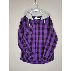 ZITY Mens Large Flannel Hoodie Shirt Jacket Casual Button Down Plaid Grunge